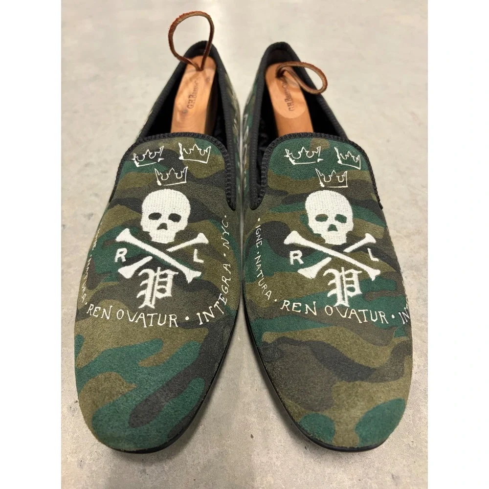 Polo Ralph Lauren slipper Mens 12 Camo Loafer Skull Forty Thieves Velvet Slipper